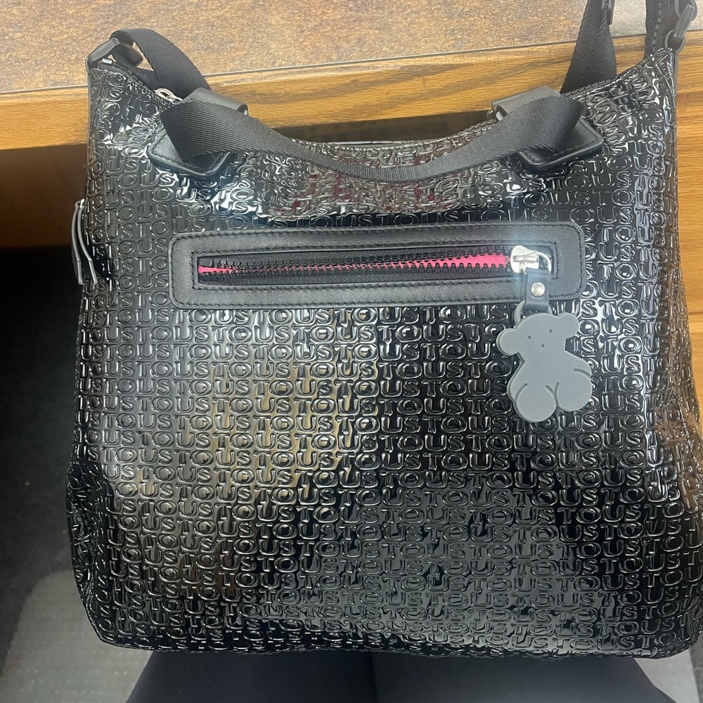 Tous Black Embossed Backpack with Pink Accent